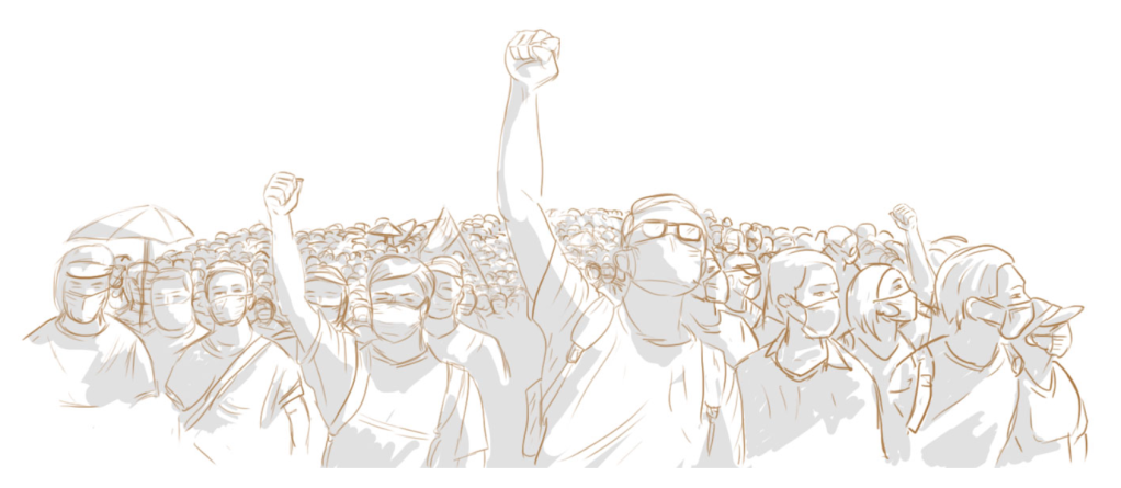 picture Protesters Drawing visualising the hong kong protests