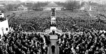 President Trump walking to the podium at his inauguration