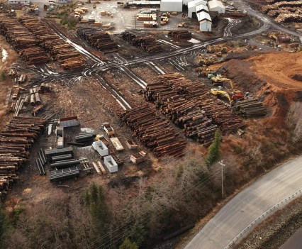 An aerial view of a logging operation