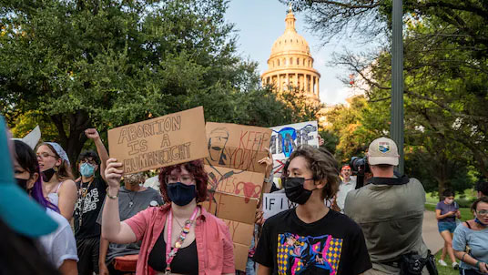 Abortion rights supporters march outside the Texas State Capitol on Sept. 1, 2021, the day Senate Bill 8 went into effect.