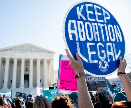 Pro-choice activists supporting legal access to abortion protest during a demonstration outside the US Supreme Court.