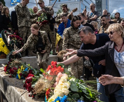 In Kyiv, friends, relatives and comrades attend funeral of the Commander of the Carpathian Sich Battalion Oleg Kutsin, who was killed on June 19 in Kharkiv region during the Russian-Ukrainain war.