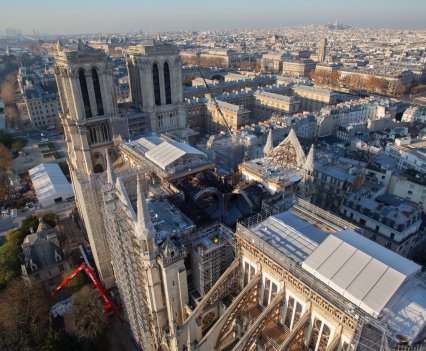 Aerial shot of Notre Dame Cathedral