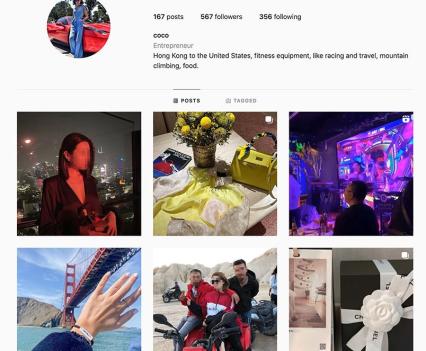Several photos from an Instagram page showing a woman in luxurious situations