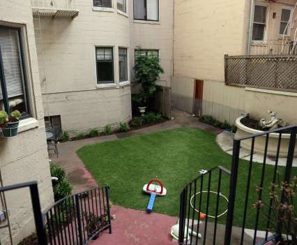 The courtyard of a Veritas-affiliated apartment building at 755 O’Farrell St. in San Francisco.Scott Strazzante / The Chronicle