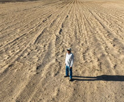 Ralph Strahm stares out at a barren former carrot farm that will become a solar project. (Robert Gauthier / Los Angeles Times)
