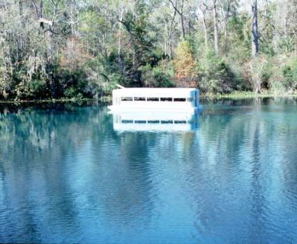 A glass bottom boat on turquoise-blue Wakulla Springs in 1980, before the boats were grounded due to poor visibility. (Courtesy State Archives of Florida)