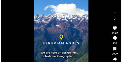 Screenshot from the TikTok video showing a view of the snow-capped Andes Mountains