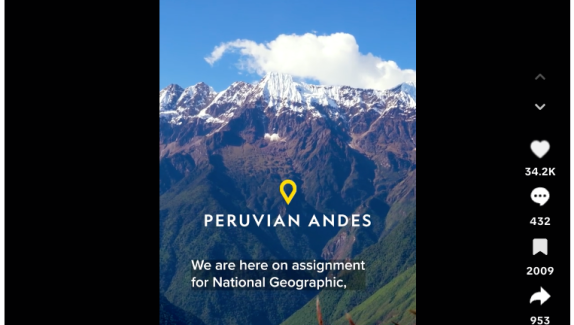 Screenshot from the TikTok video showing a view of the snow-capped Andes Mountains