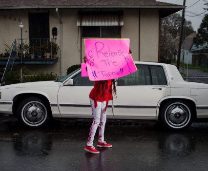 Family members of Angel Ramos protest in the streets of Vallejo following his killing by police on January 23, 2017. In 2019, Vallejo claimed it did not possess audiovisual records of the shooting, but later disclosed body camera footage.