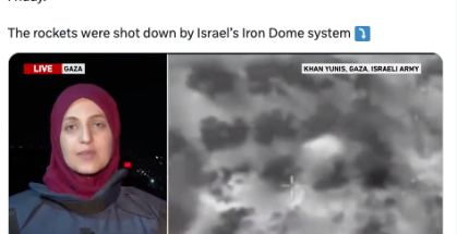 Still image of a live video posted to Twitter about rockets being launched from Gaza City