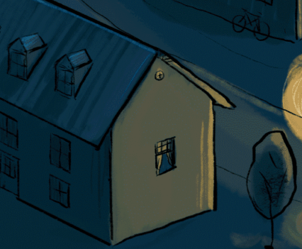 House on a starry night illustration.