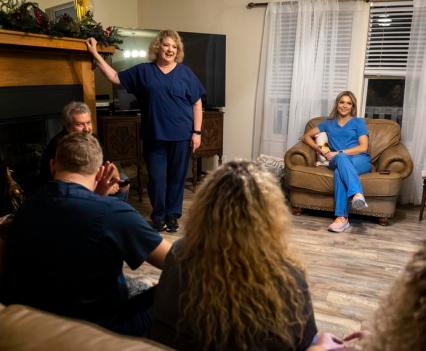Labor and delivery nurse Ginger Kalafatis spends time with her children at her mother’s home on Dec. 30. Kalafatis’ parents were health care workers who moved to Jasper to open the hospital. Now, her children are following in her footsteps and becoming nurses too.