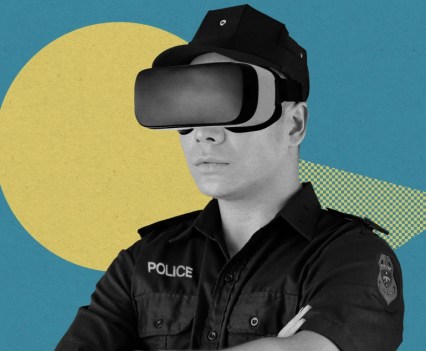 Illustration of a man wearing VR goggles