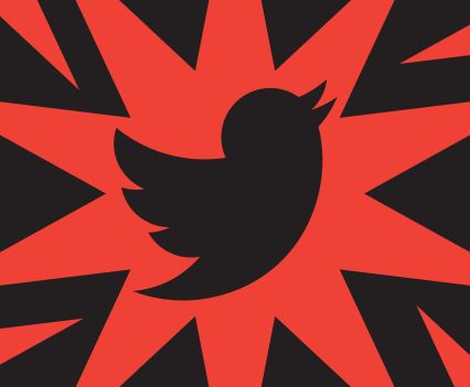 Twitter logo on a red and black background