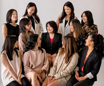 Top Row (Left to Right) Connie Wang, Connie Koh, Connie Yang, Connie Tang Middle Row (Left to Right) Connie Jang, Connie Chung, Connie Boy Bottom Row (Left to Right) Connie Huang, Connie Kwok, Connie Chang, Connie Sun A group of Connie’s sit together with Connie Chung for a portrait at the New York Times Photo Studio in New York, NY on April 23, 2023.