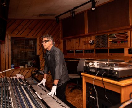 Grammy-winning recording engineer and mixer Mike Piersante gets a disc ready for a June 15 listening party at Christie’s in New York. (Jackie Molloy for the Washington Post)