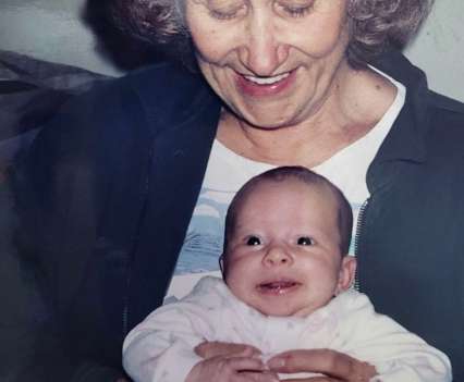 Winston’s mother, Patricia Anne Luer, with her grandchild, Winston’s daughter Analisa Curzi, in 1994.