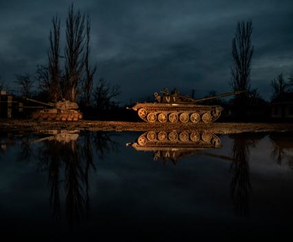 Abandoned Russian military vehicles by the roadside in UkraineÕs southern Kherson region, December 1, 2022.