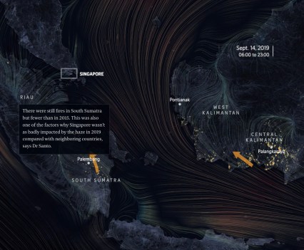 Image showing a map of fires in South Sumatra indicated by points of yellow