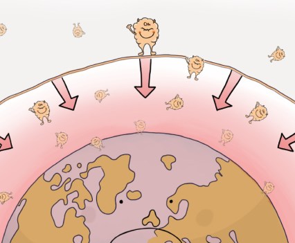 Color illustration of human-made methane trapping heat that could otherwise escape and warming the planet