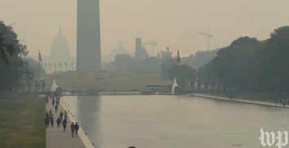 Photo of Washington Monument in DC in a haze caused by wildfire smoke