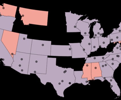 Map displaying campus protests across the United States