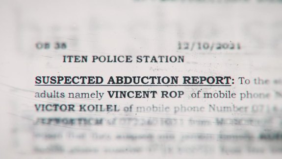 Photo of a police report on the suspected abduction of Kenyan runner