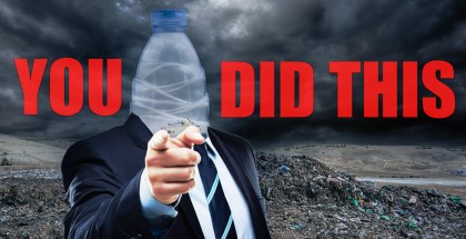 Graphic of a man pointing at the camera, his head replaced by a water bottle with the accompanying text "You Did This"