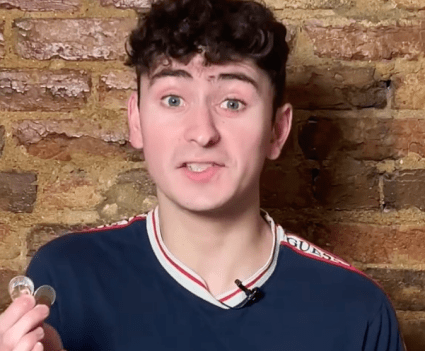 Photo of a man holding coins in his hands with text "This is the average hourly pay"