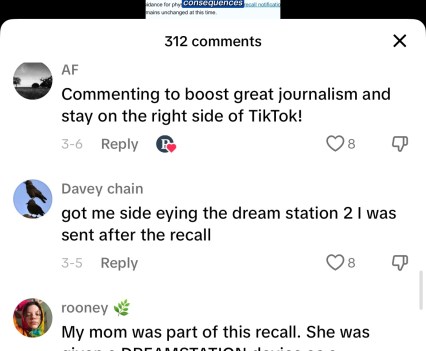 Screenshots of social media comments