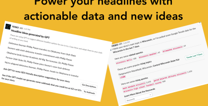 Graphic of YESEO app with text "Power your headlines with actionable data and new new ideas"