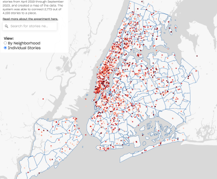 Graphic shows AI generated map of key locations of stories by individual stories