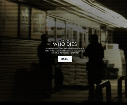 Cover for chapter 2, "Who Dies", with blurred still from footage in the background