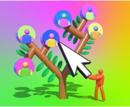 Graphic of people in a tree with a mouse pointer pointing at one of the people