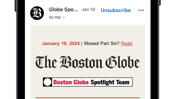 iPhone screen with Boston Globe Article in an email form