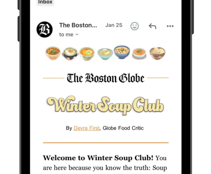 iPhone screen with Boston Globe Article in an email form