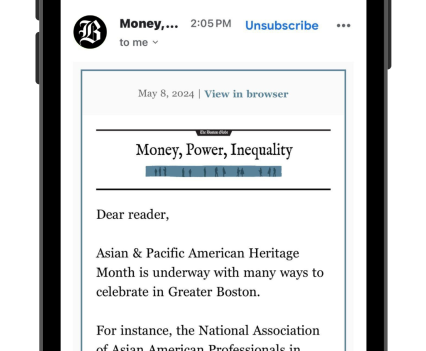 iPhone screen with Boston Globe Article in an email form