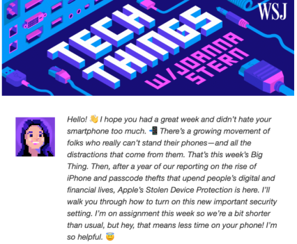 Screenshot of message from "Tech Things with Joanna Stern"