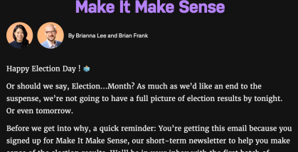 Screenshot of a message from "Make it Make Sense"