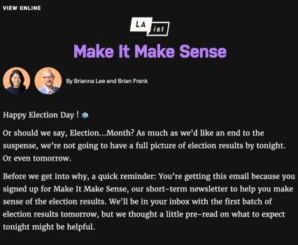 Screenshot of a message from "Make it Make Sense"