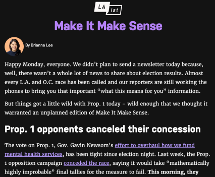 Screenshot of a message from "Make it Make Sense"