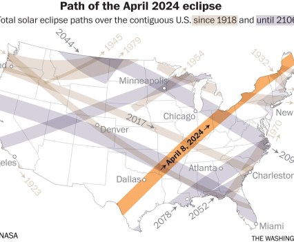 Graphic of United States map showing path of the April 2024 eclipse