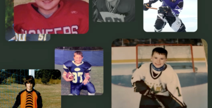 Collage of photos of young athletes that later developed C.T.E.