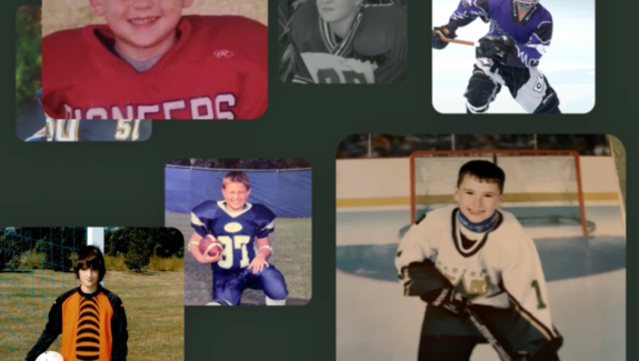 Collage of photos of young athletes that later developed C.T.E.