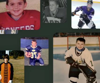 Collage of photos of young athletes that later developed C.T.E.