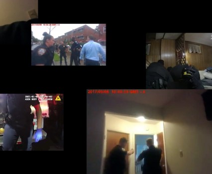 Collage of images of police officers taken from security cameras and body cameras