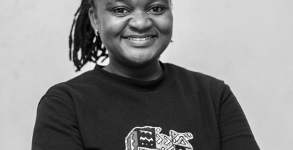 Black-and-white portrait of Arlette Bashizi